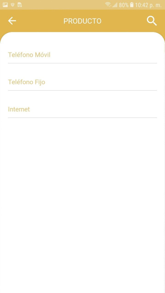 Menú Producto de la Recarga de la aplicación veMondero Patria