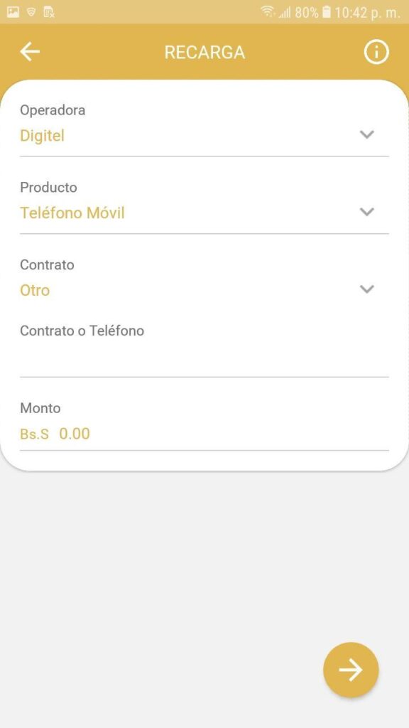 Recarga de Teléfono móvil a través de la aplicación veMonedero Patria